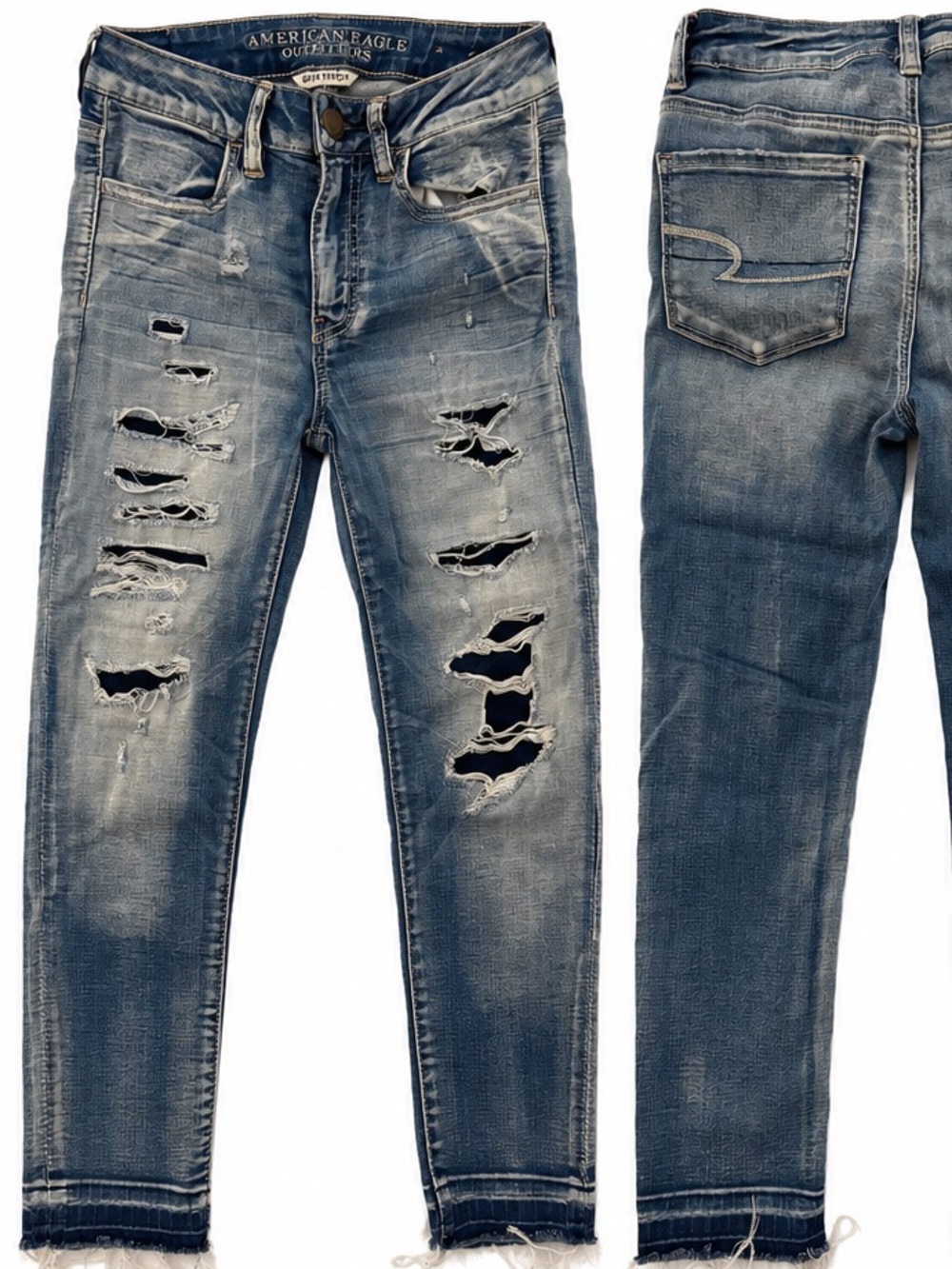 American Eagle Outfitters Women's Light Blue Distressed Skinny Jegging Capris